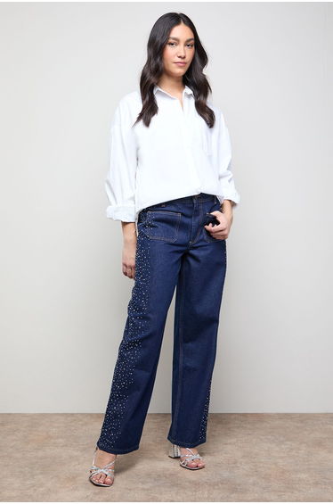 Hotfix Pocket Detail Wide Leg Jean