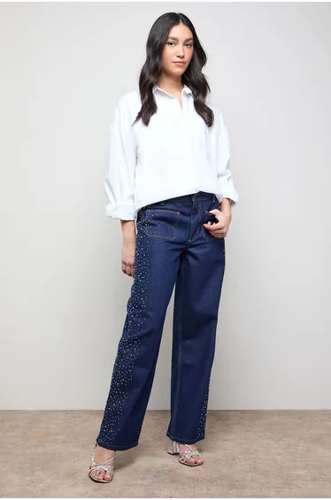 Hotfix Pocket Detail Wide Leg Jean