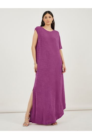 Texture Knit Side Slit Shift Maxi Dress