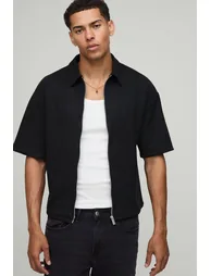 Oversized Faux Suede Boxy Shirt - black