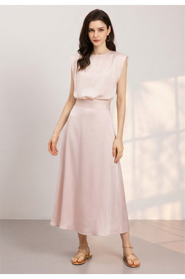 Lustrous Satin Flare Hem Maxi Skirt in Pink for Everyday Wear & Date Nights