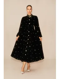 Luxe Possibilities Black Crystal Embellished Velvet Midi Dress