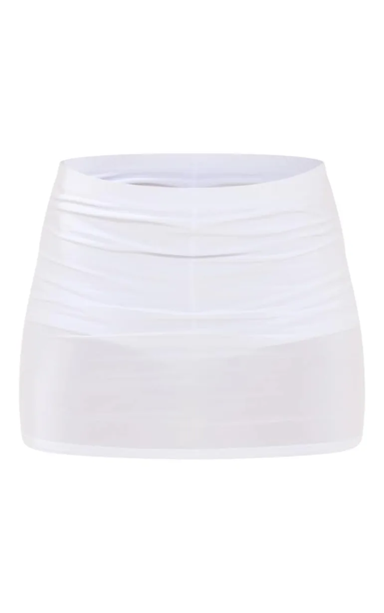 White Slinky Basic Low Rise Mini Skirt - 5