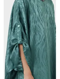 Green Self Patterned Woven Cape & Abaya - 2