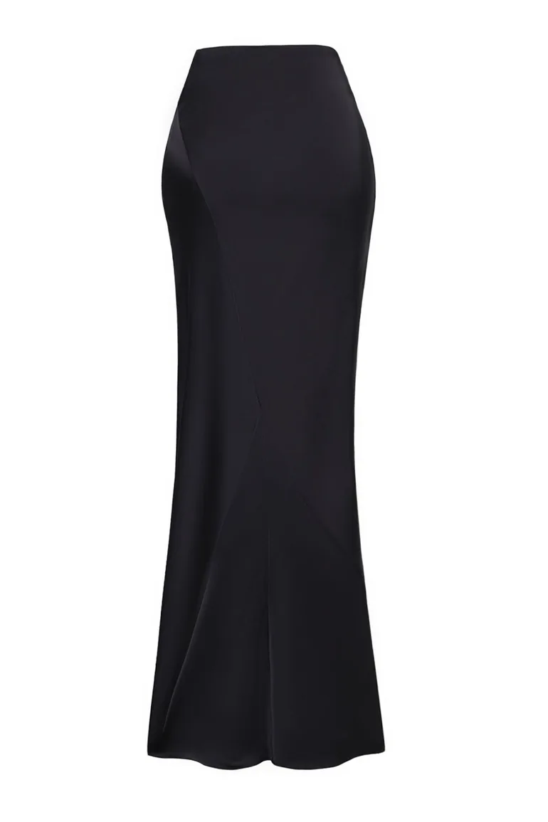 Black Satin Long Skirt - 8