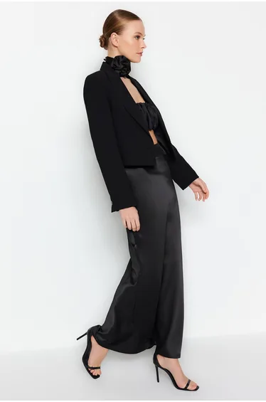 Black Satin Long Skirt