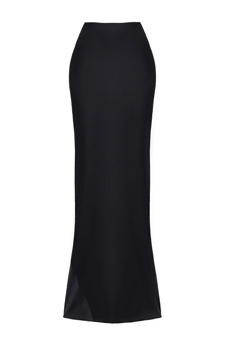 Black Satin Long Skirt - 6