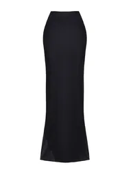 Black Satin Long Skirt - 6