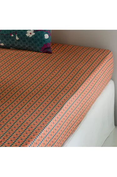 شرشف سرير قطن بطبعة أزهار بحواف مطاطية