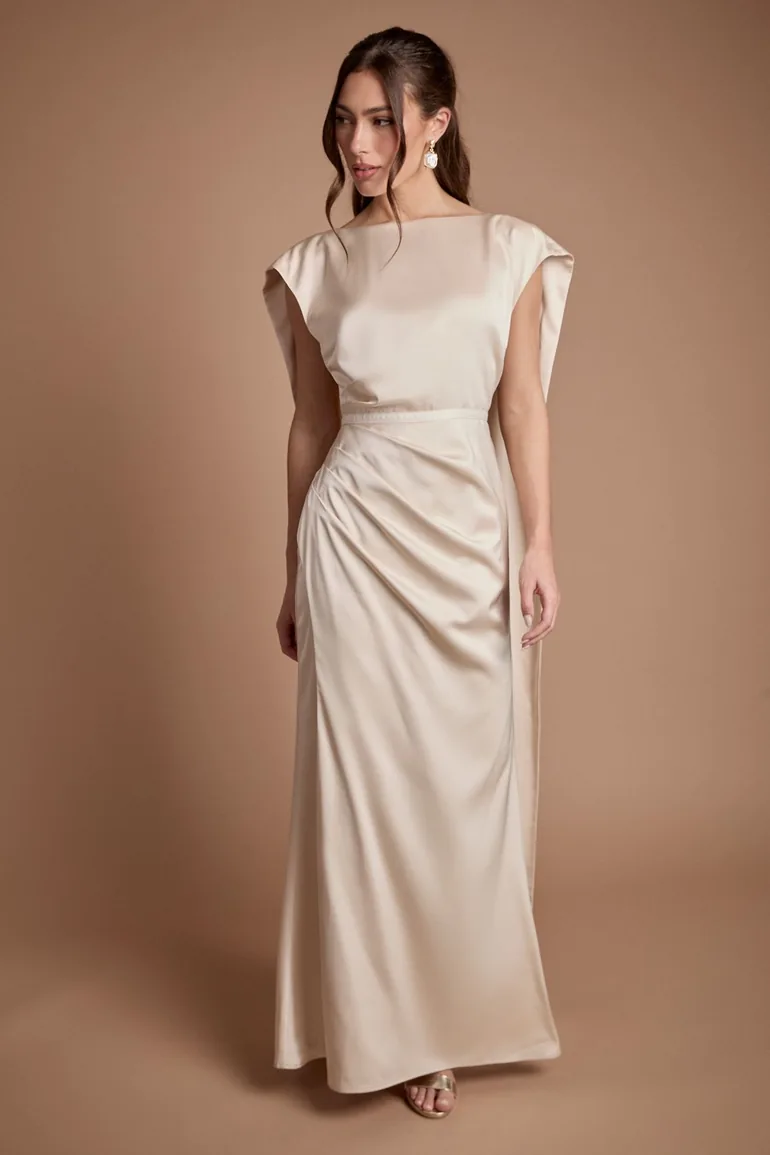 فستان ماكسي ساتان بثنيات بربطة خلفية - 3