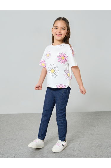Girls Floral Print Regular Fit T-Shirt