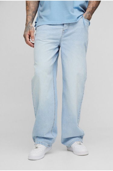 Tall Relaxed Fit Rigid Jeans with Pleat Waist Detail - light wash