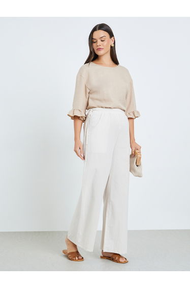 Beige Drawstring Waist Pocket Detail Pants