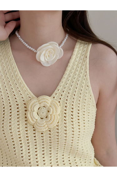 White Flower Faux Pearl Choker and Bracelet Set