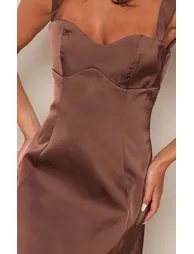 Chocolate Satin Sweetheart Structured Shift Dress - 3