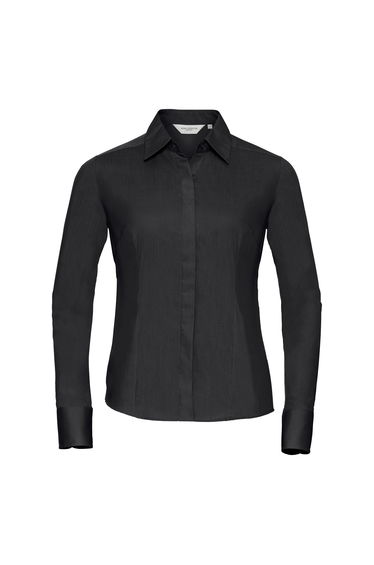 Russell Collection Ladies/Womens Long Sleeve Poly-Cotton Easy Care Fitted Poplin Shirt - Black