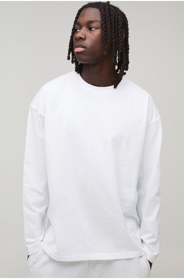 Basic Oversized Long Sleeve Crew Neck T-Shirt - white