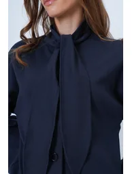 Women's Navy Blue Scarf Detailed Buttoned Jacket - 4