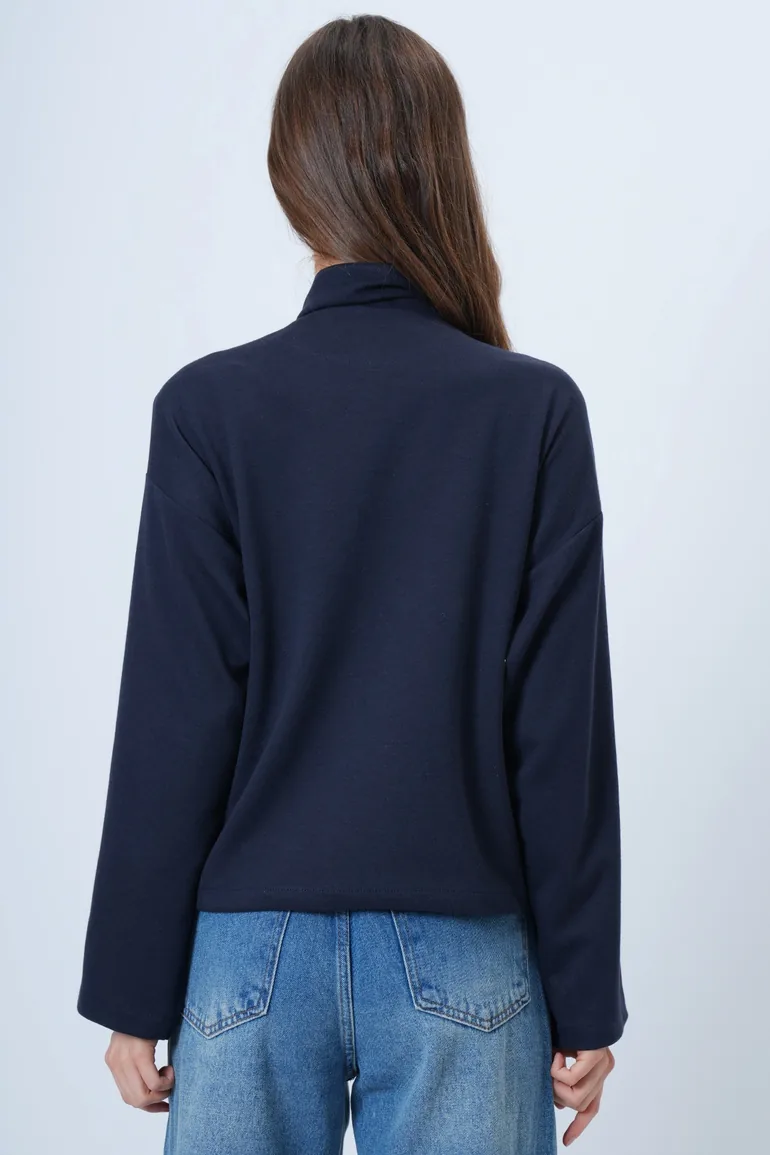 Women's Navy Blue Scarf Detailed Buttoned Jacket - 5