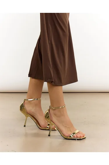 Gold Mirror Square Toe Buckle Heels