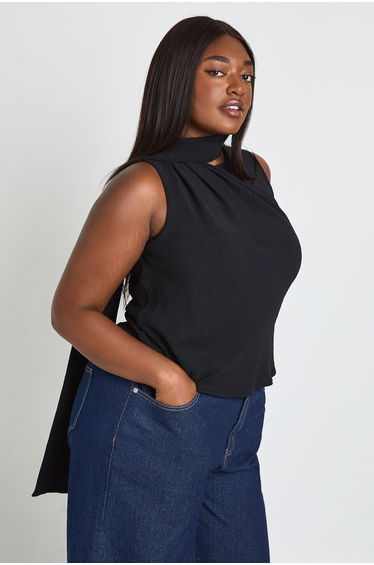 Plus Wrap Over Scarf Top - black