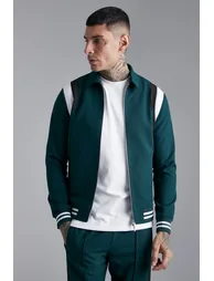 Tailored Collared Varsity Bomber Jacket - green