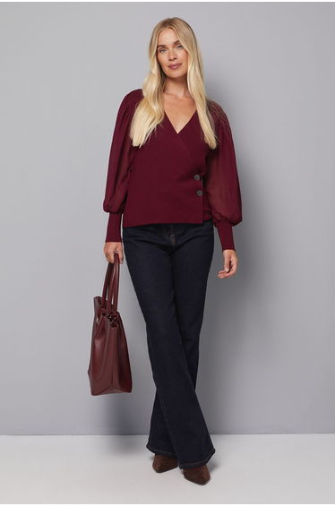 Petite Berry Woven Sleeve Jumper