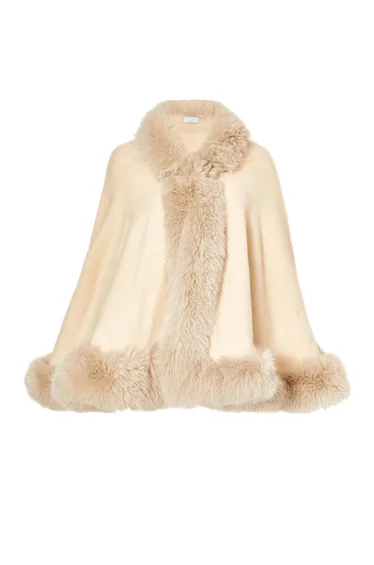 Beige Faux Fur Trim Cape