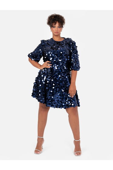 Lovedrobe Navy Sequin Short Sleeve Mini Dress