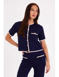 Navy Knit Contrast Top