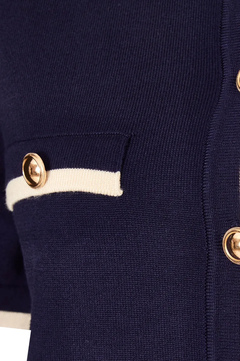 Navy Knit Contrast Top - 5