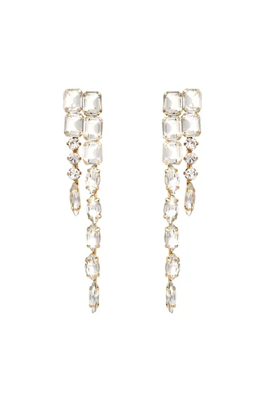 Connecting Geometric Rhinestone Long Dangle Earrings