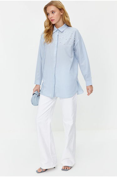Blue Pearl Detailed Cotton Woven Shirt