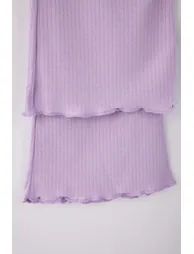 Lilac Lace Detailed Soft Tuşe Winter Ribbed Knitted Pajama Set - 6