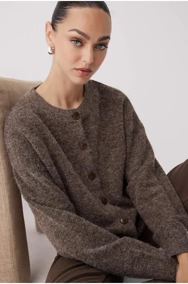 Mink Alpaca Wool Blend Wide Pattern Knitwear Cardigan
