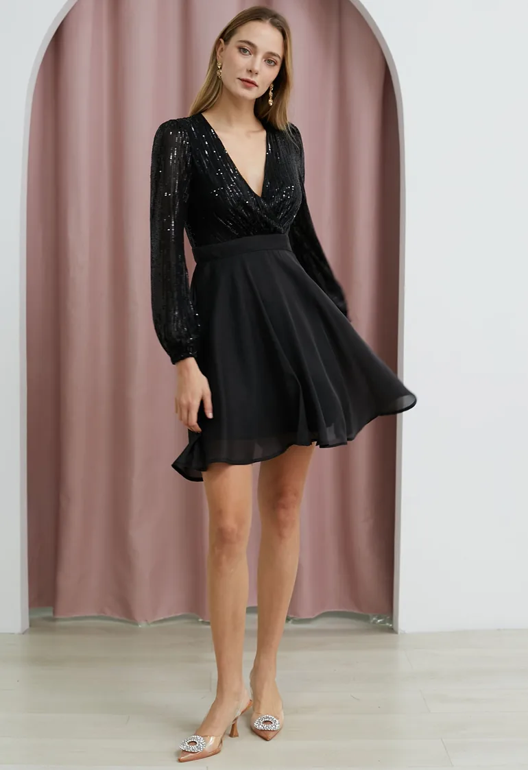 shimmer skater dress Cute Multi Sequin Dress - Mini Skater Dress - Black Sequin Dress