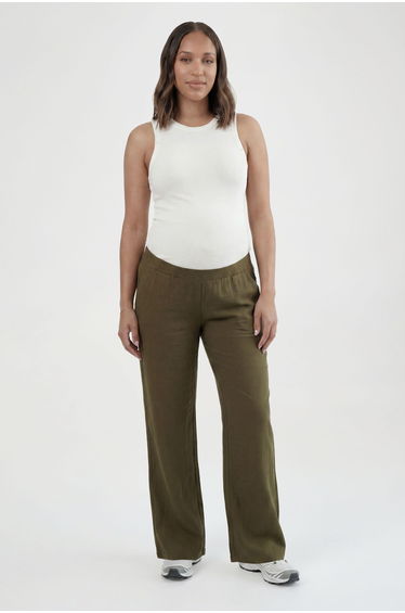 Maternity Basic Rib Wide Leg Trouser - khaki