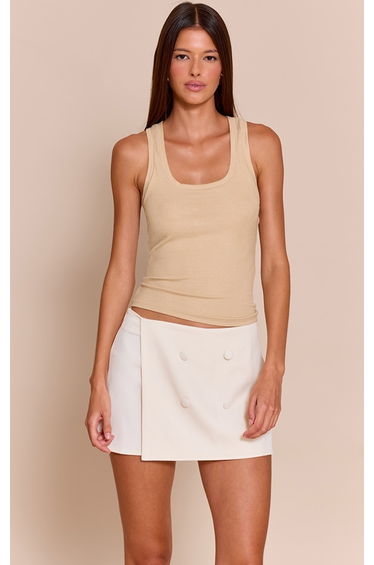 Cream Button Detail Skort