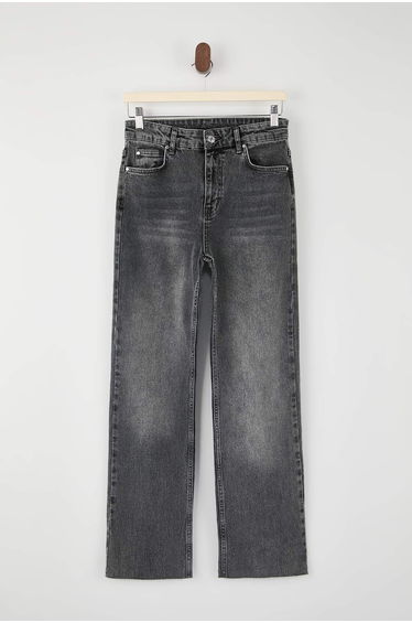 Black High Waist Straight Straight Cut Comfort Jeans with Cut-Out Legs
