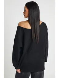 Tall Interlock Off Shoulder Sweatshirt - black - 1