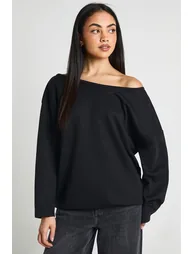 Tall Interlock Off Shoulder Sweatshirt - black