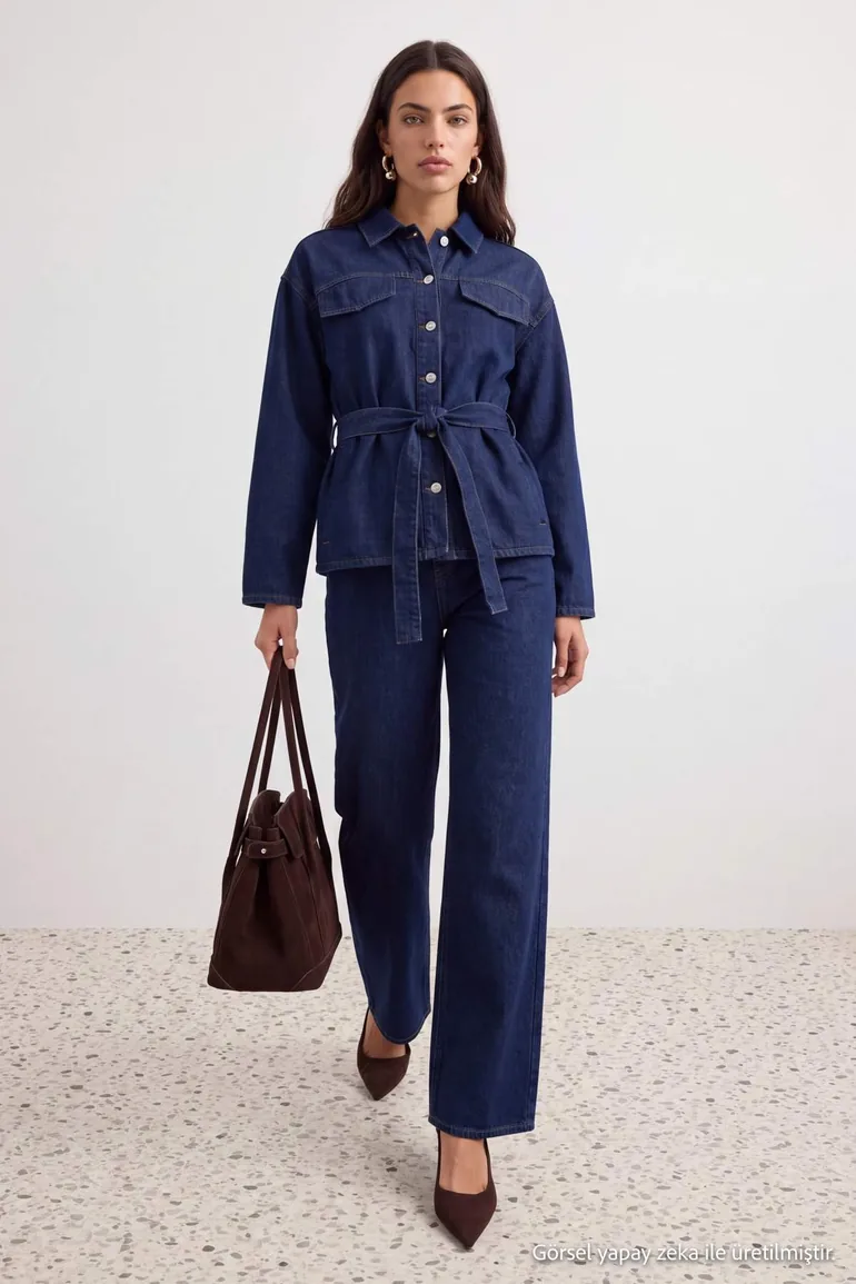 Dark Blue Jacket Jeans Denim Bottom - Top Set
