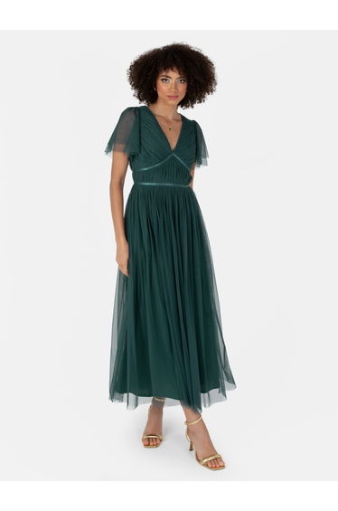 Anaya With Love Green Pleated A-Line Maxi Skater Dress