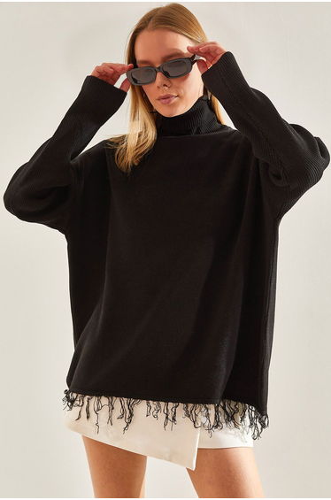 Women's Turtleneck Fringed Knitwear Blouse