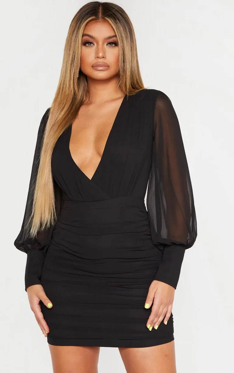 black long sleeve chiffon ruched bodycon dress Amazon.com: Women's Sexy Long Sleeve Bodycon Deep V Neck Midi Club Party Pencil Dresses Ruched Wrap Cocktail Dress Clubwear Black : Clothing, Shoes & Jewelry
