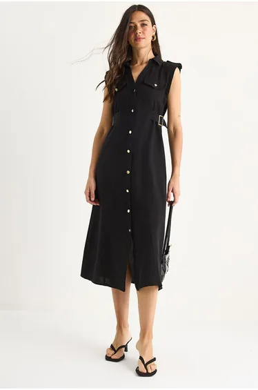 LUCCI Midi Dress with V-Neck and Bow Detail