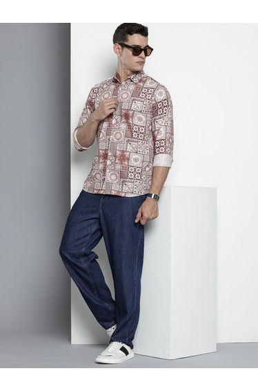 Men Brown Tile Print Regular Fit Shirt