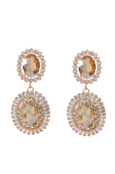 Glamorous Rhinestone Double Oval Drop Earrings for Garden Date & Sunset Portrait