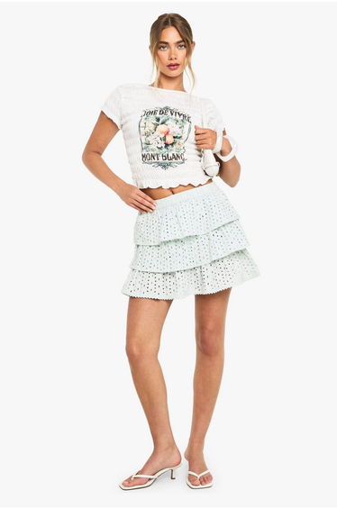 Broderie Ruffle Mini Skirt - mint
