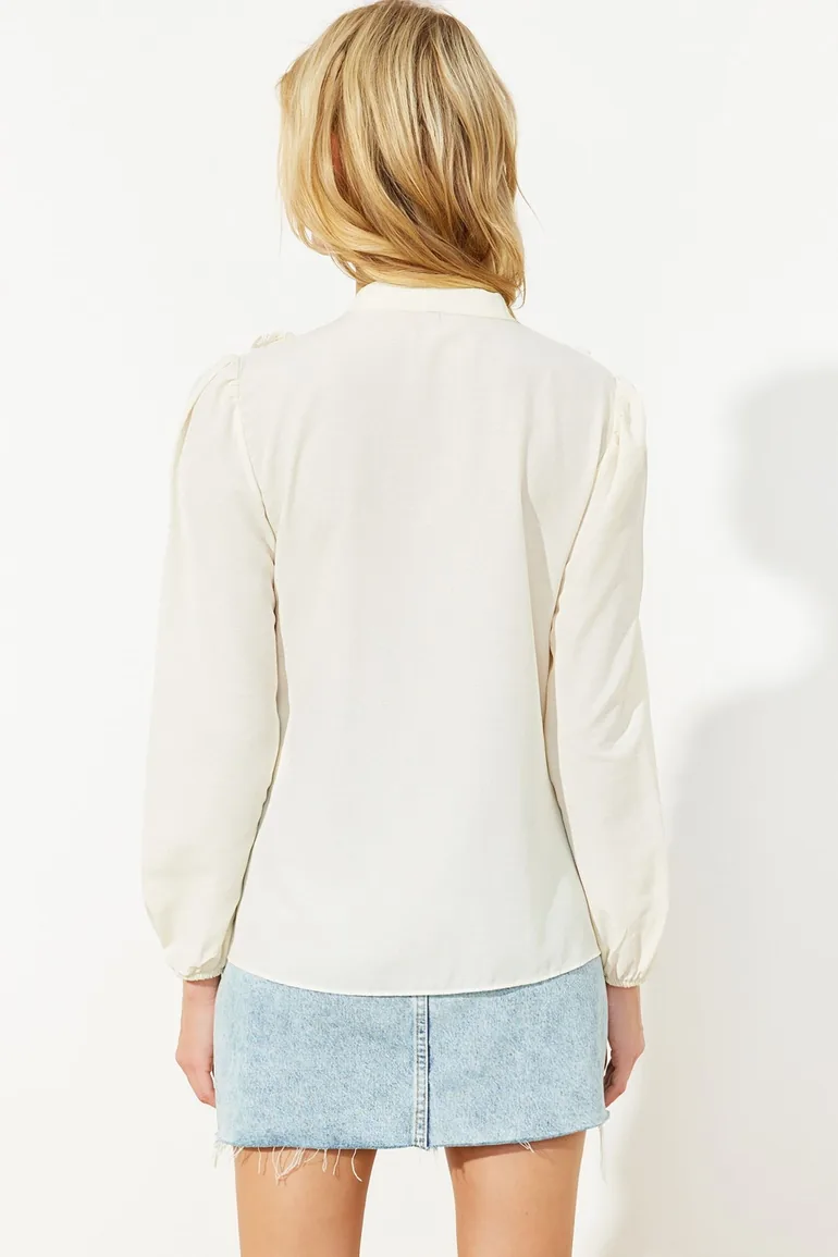 Woven Shirt with Stone Embroidery Detail - 5